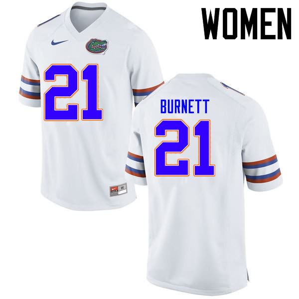 Women's NCAA Florida Gators McArthur Burnett #21 Stitched Authentic Nike White College Football Jersey XNC1865PC